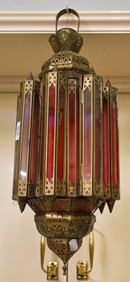 Lot 218 - A Ruby Glass and Brass Ecclesiastical Lantern,...