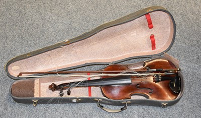 Lot 386 - A Violin, with one piece back, in case with bow