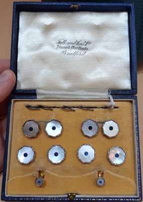 Lot 2120 - A Mother-of-Pearl and Sapphire Dress Stud,...