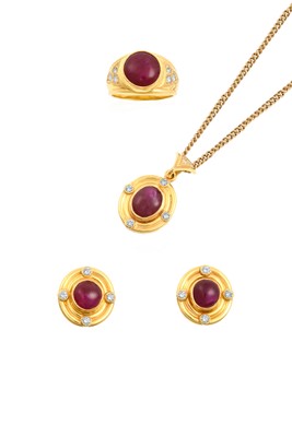 Lot 2051 - A Ruby and Diamond Pendant on Chain, Earring...