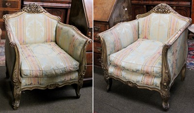 Lot 1205 - A Pair of French Style Giltwood Armchairs, in...