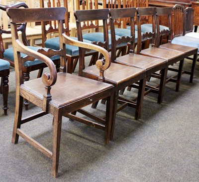 Lot 1178 - A Set of Five George III Oak Dining Chairs,...