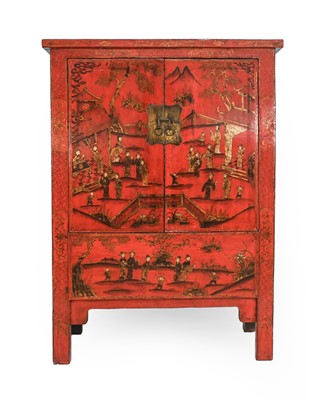 Lot 780 - A Chinese Red Lacquer and Parcel Gilt Double...