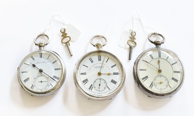 Lot 97 - Three Silver Open Faced Pocket Watches, all...