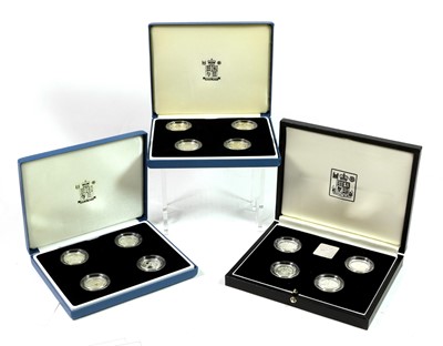 Lot 173 - 3 x UK Silver Proof Piedfort £1 4-Coin Sets,...