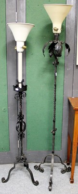 Lot 1252 - A Black Painted Wrought Iron Standard Lamp, on...