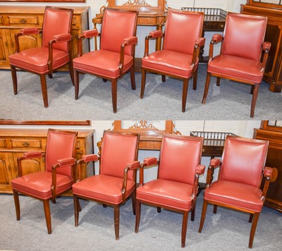 Lot 1151 - A Set of Six Teak and Leather Boardroom...