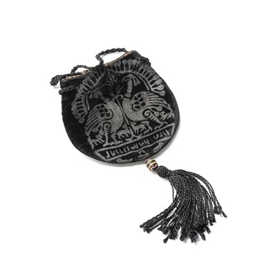 Lot 2173 - Circa 1920s Black Silk Velvet Drawstring Purse...