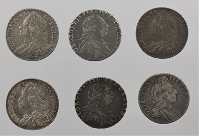 Lot 72 - 6 x Sixpences, comprising: 1697 Fair; 1746...