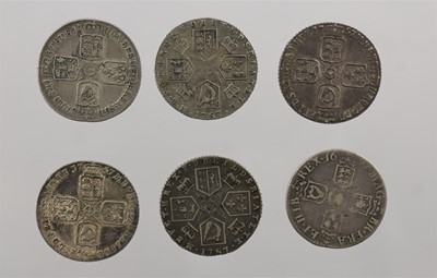 Lot 72 - 6 x Sixpences, comprising: 1697 Fair; 1746...