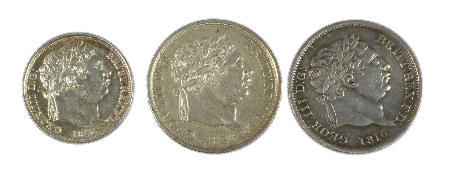 Lot 91 - 3 x George III comprising: 2 x shillings: 1816...