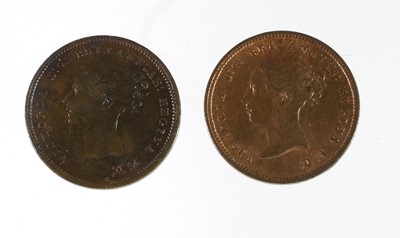 Lot 42 - 2 x Victoria, Half Farthings 1844, obv. young...