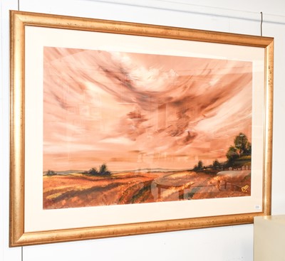 Lot 1155 - Frank Aird (B.1940) Landscape at sunset Signed,...