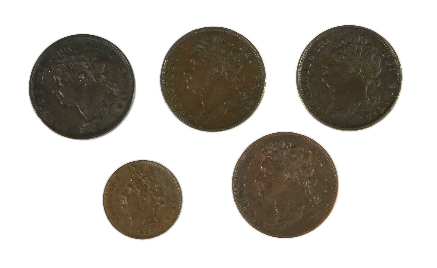 Lot 36 - 5 x George IV AE, comprising 4 x farthings:...