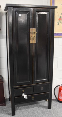 Lot 1263 - A Modern Chinese Black Lacquered Cupboard,...