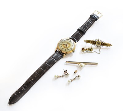 Lot 94 - A 15 Carat Gold Diamond Brooch, length 5.1cm;...