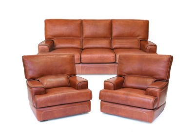 Lot 354 - A Brown Leather Three-Piece Suite, modern,...