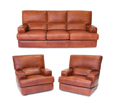 Lot 354 - A Brown Leather Three-Piece Suite, modern,...