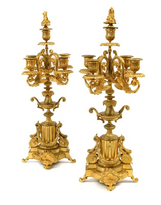 Lot 175 - A Pair of Gilt Metal Five-Light Candelabra, in...