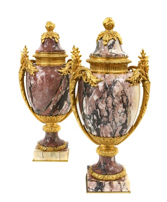 Lot 170 - A Pair of Gilt Metal Mounted Pink and Grey...