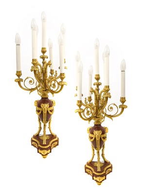 Lot 180 - A Pair of Gilt Metal Mounted Rouge Marble...
