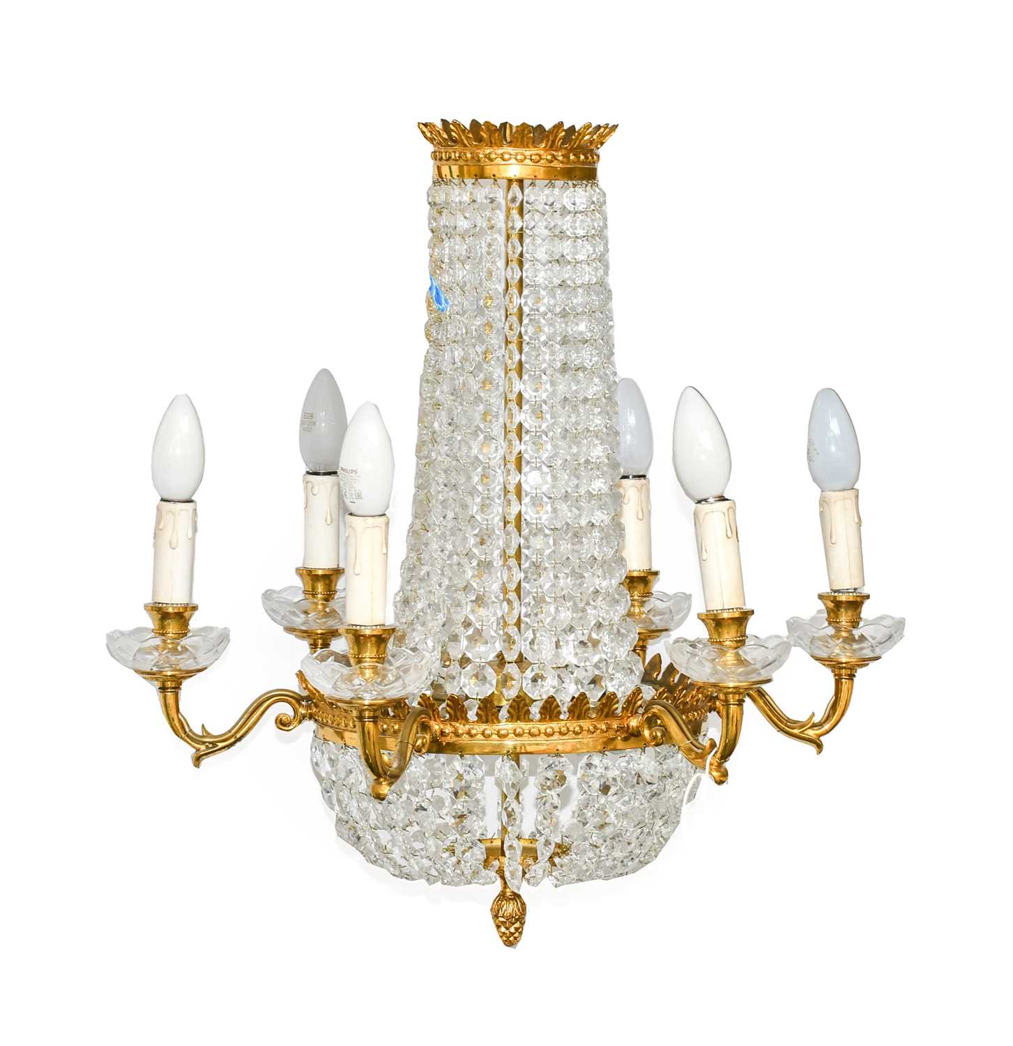 Regency Design Vintage 8 Arm Brass Chandelier, Crystal Prisms