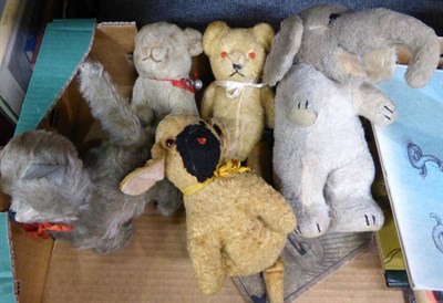 Lot 758 - A Victorian whatnot, a stamp album, collection of books, toys and Teddy bears etc (in two boxes)