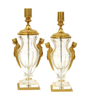 Lot 122 - A Pair of Gilt Metal Mounted Glass Lamp Bases,...