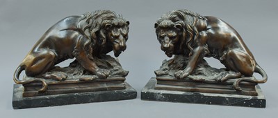 Lot 310 - A Pair of Bronzed Figures of Lions and Wild...