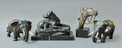 Lot 268 - A Pair of Bronzed Spelter Figures of Elephants...