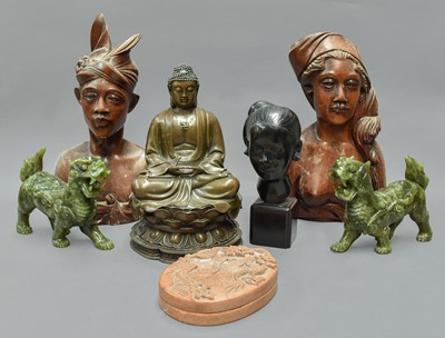 Lot 277 - A Bronzed Metal Figure of Buddha, a pair of...