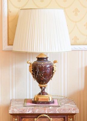 Lot 83 - A Pair of Gilt Metal Mounted Rouge Marble Lamp...