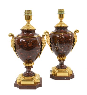 Lot 83 - A Pair of Gilt Metal Mounted Rouge Marble Lamp...