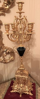 Lot 80 - A Pair of Gilt Metal Five-Light Candelabra, in...
