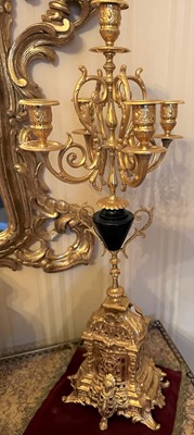 Lot 80 - A Pair of Gilt Metal Five-Light Candelabra, in...