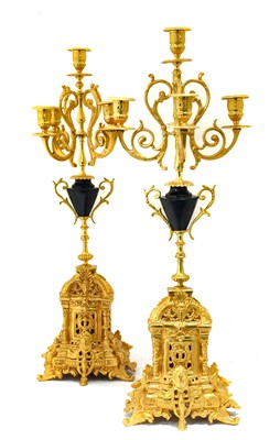 Lot 80 - A Pair of Gilt Metal Five-Light Candelabra, in...