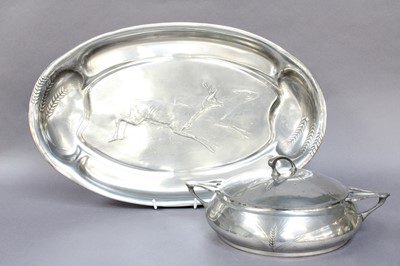 Lot 401 - A Kayserzinn Pewter Game Service Tray, relief...