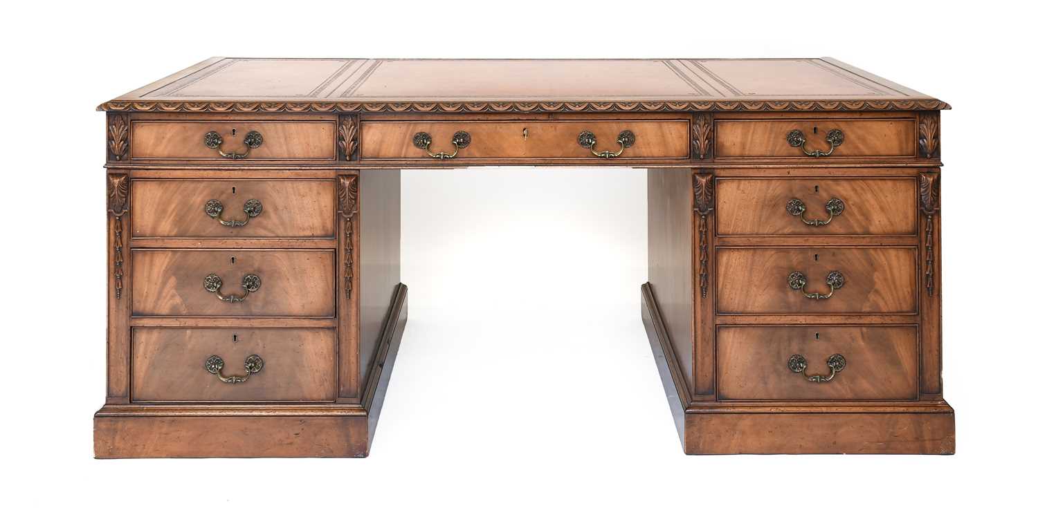 Lot 1 - A Carved Mahogany Double Pedestal Desk, late...
