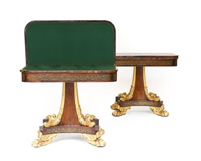 Lot 13 - A Pair of Regency Rosewood, Crossbanded, Brass-...