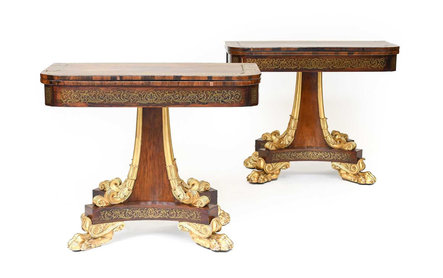 Lot 13 - A Pair of Regency Rosewood, Crossbanded, Brass-...