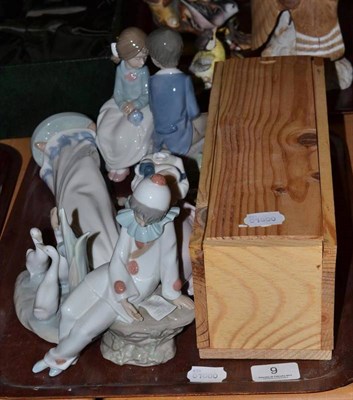 Lot 9 - Five Nao figures - a crown, geese, lady, girl with puppy and a boy and girl on a bench