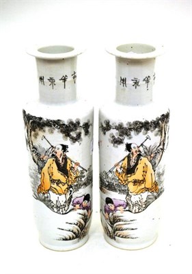 Lot 11 - Pair of polychrome shouldered cylindrical vases (2)