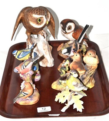 Lot 12 - Three Derby groups including Brown Owl, Thrush Chicks, Long Tail Tit; a Spode figure of Little...