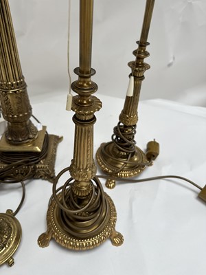 Lot 127 - A Pair of Brass Twin-Light Table Lamps, with...