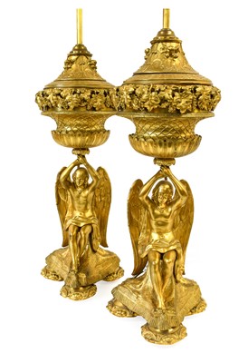 Lot 269 - A Pair of Gilt Metal Figural Table Lamps, 20th...