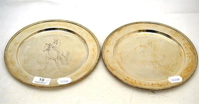 Lot 19 - Two silver limited edition plates designed by Doris Lindner to commemorate Brigadier Gerard 1970-72