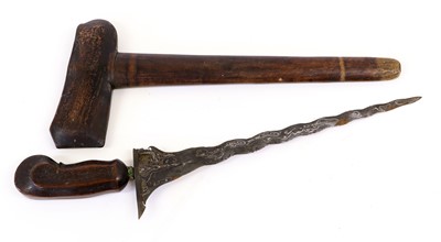 Lot 222 - A Javanese Kris, with 36cm fourteen lok pamor...