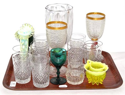 Lot 20 - Tray of assorted cut and coloured glassware etc