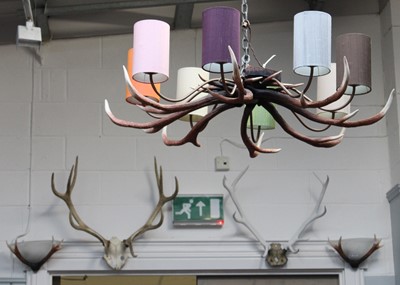 Lot 1076 - A Composite Antler Ceiling Light and Two Pairs...