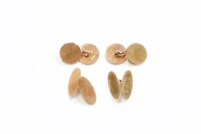 Lot 176 - Two Pairs of 9 Carat Gold Cufflinks, an oval...